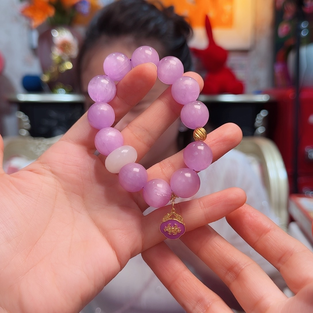 锂辉石手串18K金镶嵌手串