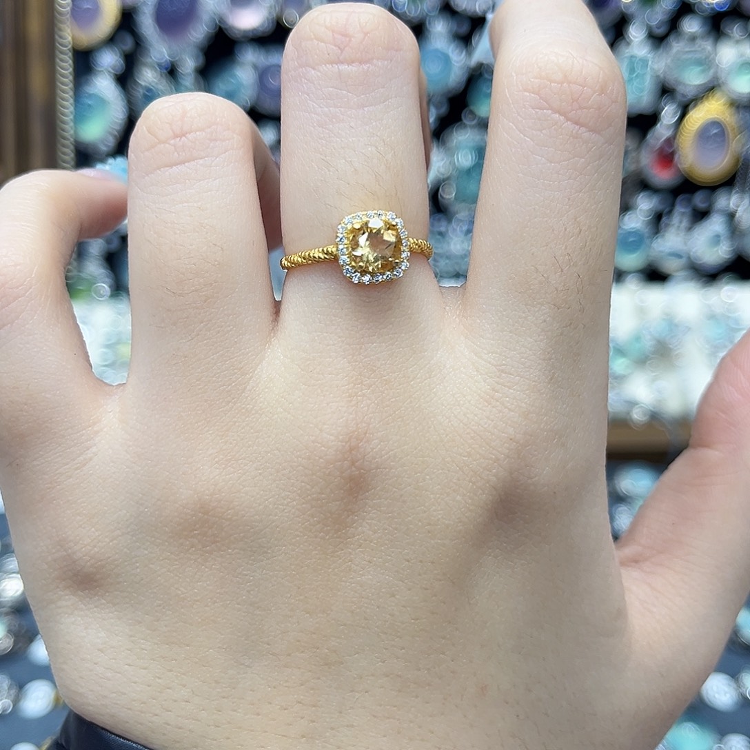 戒指黄晶银S925镶嵌