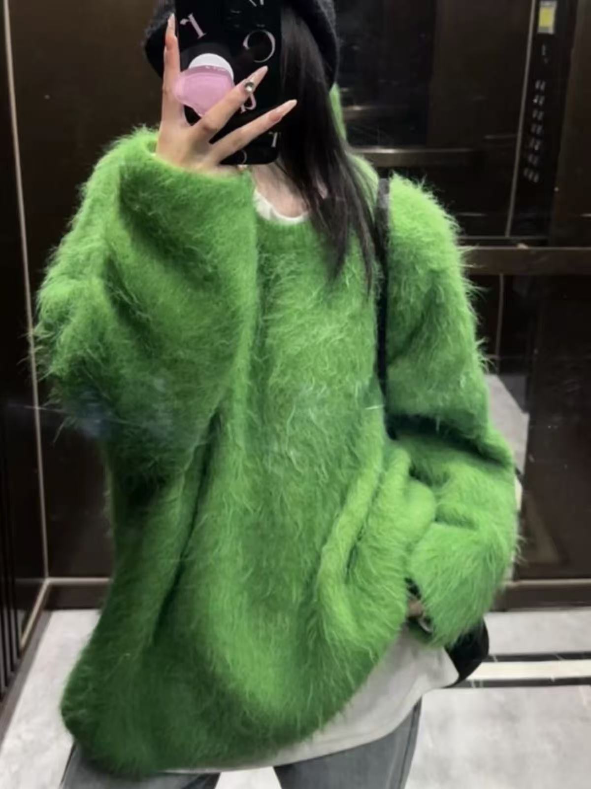 1266三炫女装冬季新款拉绒工艺气质小香风圆领宽松慵懒风上衣