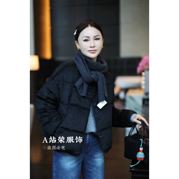 【荣姐精选】美拉德丝绒面圆领加羽绒外套