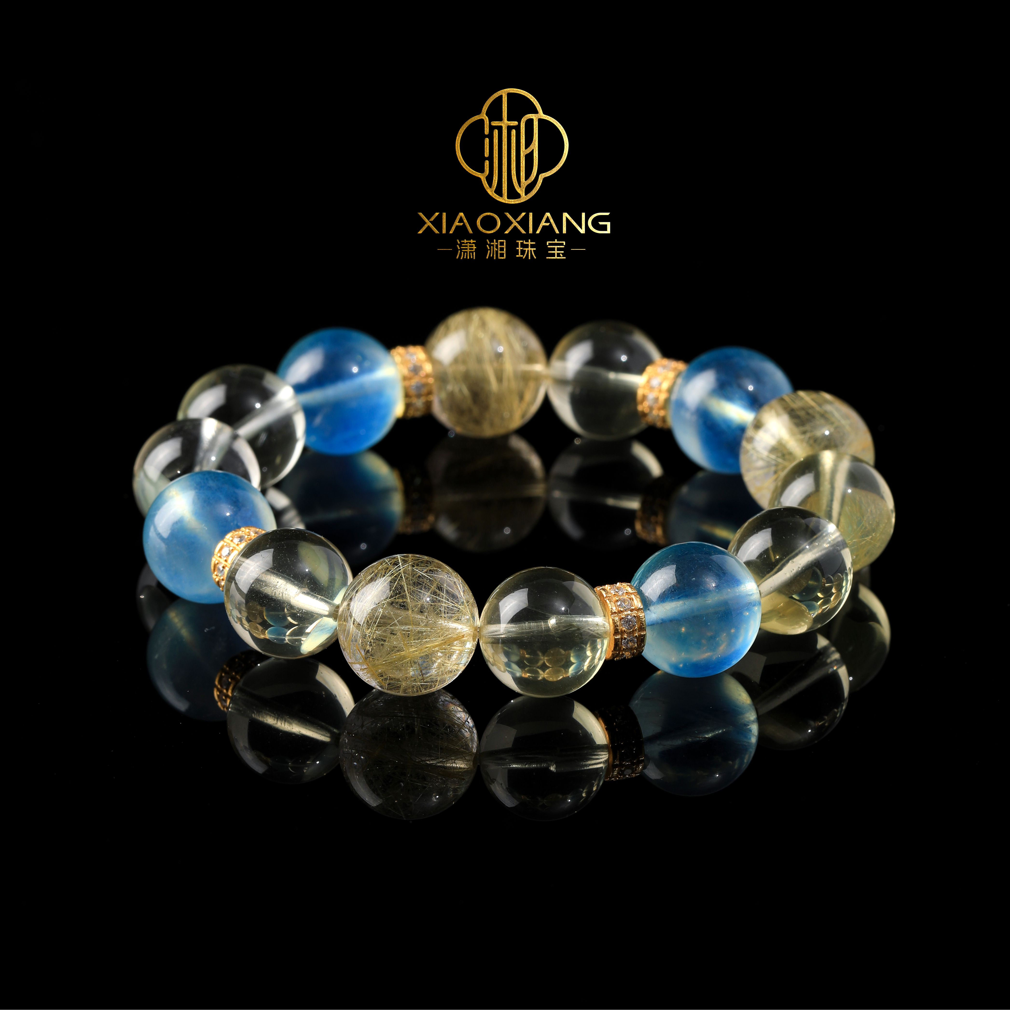 【耀清】潇湘珠宝-天然黄水晶金发晶手串