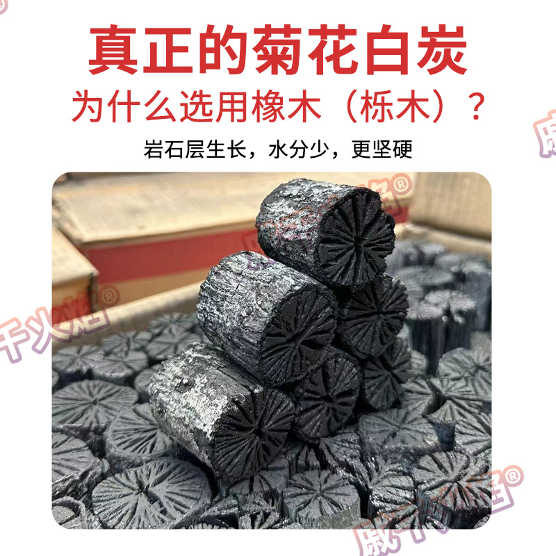 戚千火焰（家用小箱）菊花白炭无烟无味耐烧室内户外烤肉火锅煮茶