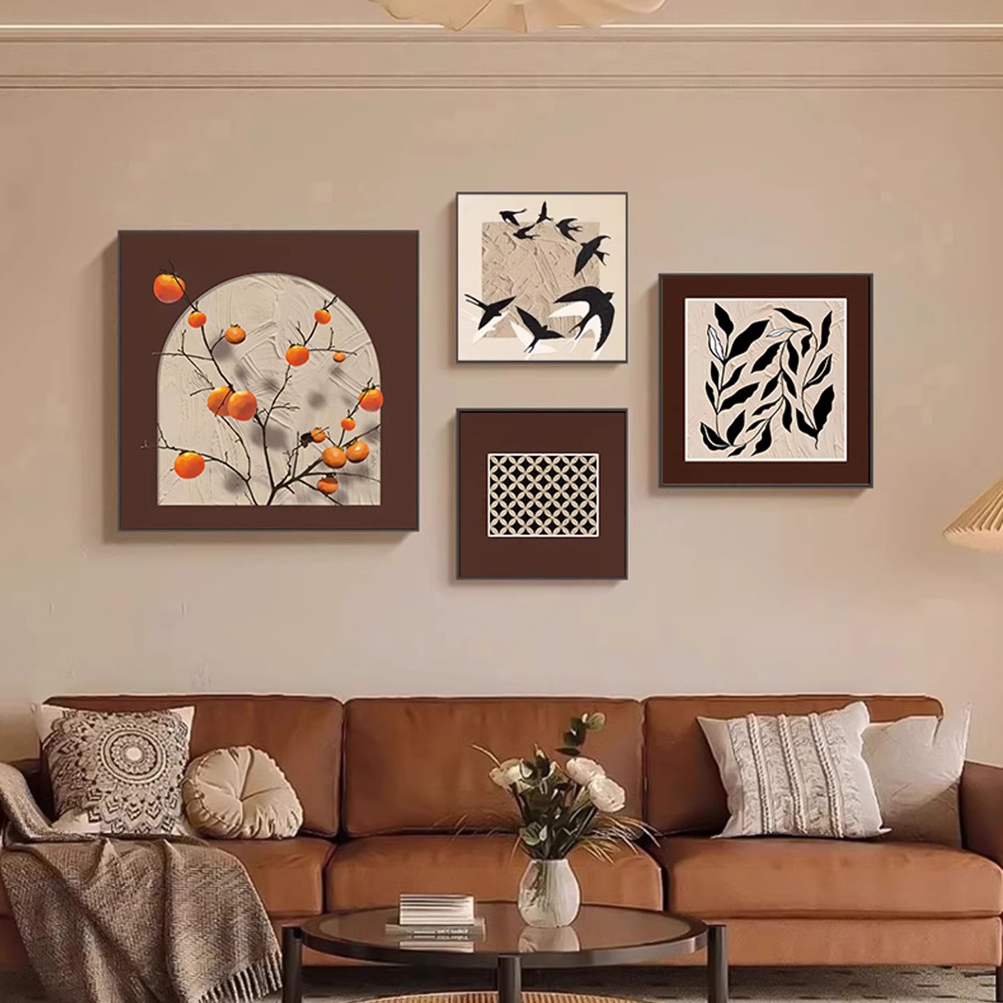 法式中古风沙发背景墙装饰画抽象艺术客厅挂画复古餐厅墙组合壁画