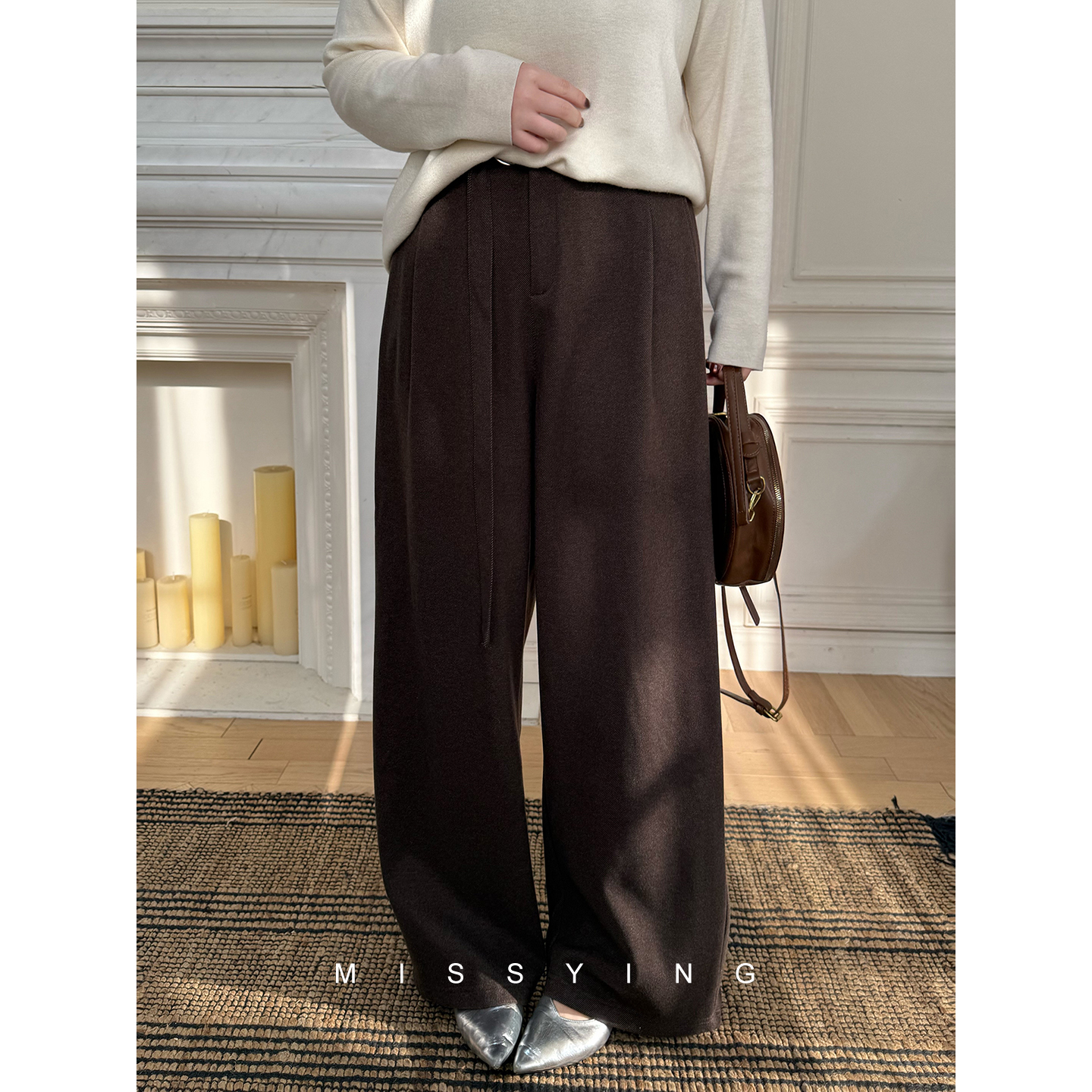 应小姐【通勤老钱裤】微胖大码冬季显瘦宽松高腰休闲阔腿加绒长裤