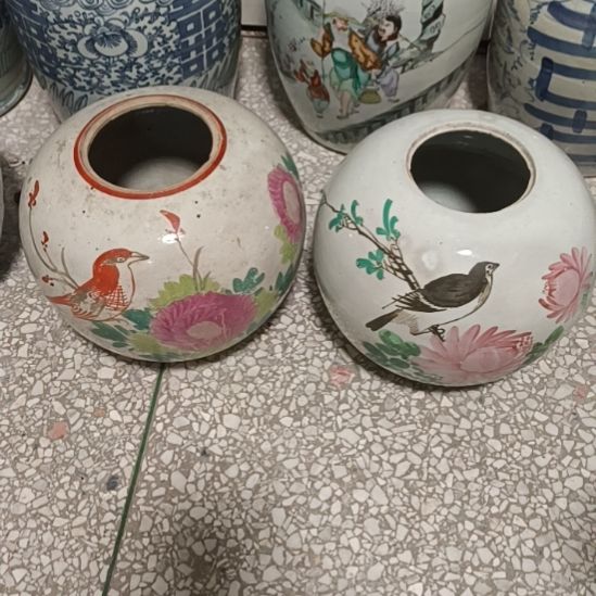 摆件陶粉彩陶瓷摆件粉彩陶瓷摆件粉彩花鸟罐罐摆件粉彩花鸟