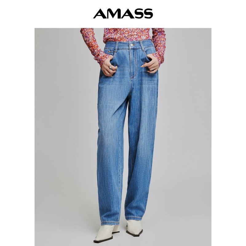 AMASS/阿玛施 显瘦休闲裤蓝色时尚中高腰丹宁牛仔香蕉裤5100484