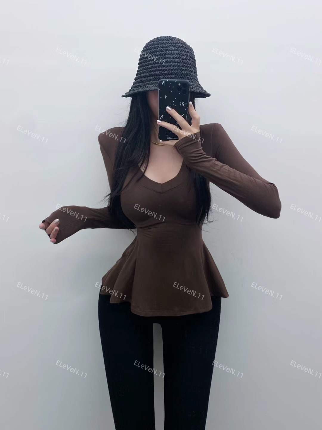 AL SHOP【韩女铺手】韩系基础款纯欲性感掐腰V领气质显瘦修身T