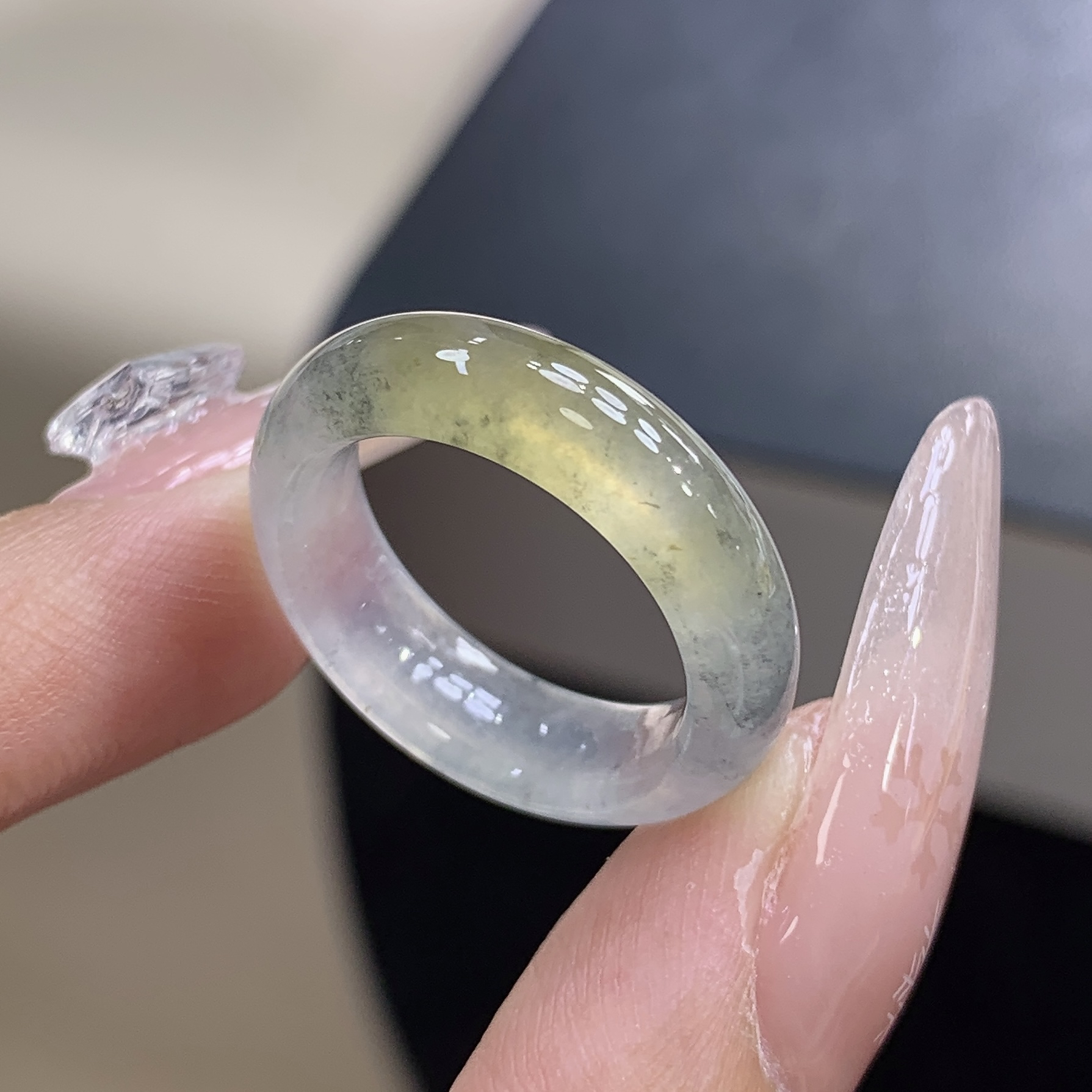 12-13圈 缅甸天然翡翠 高冰种乌鸡黄翡戒圈尺寸16.6-6-3.8mm