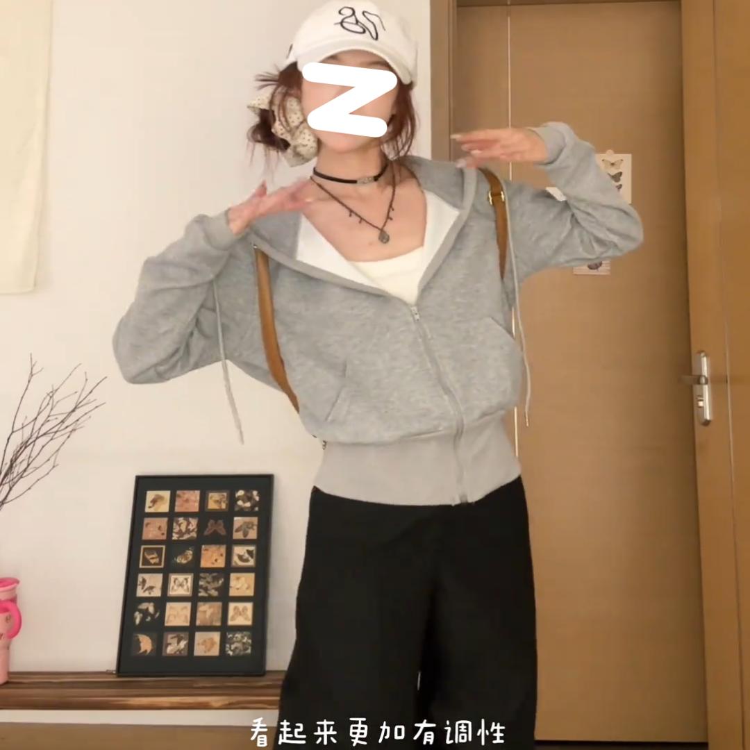 【8167】短款长袖连帽卫衣2025秋季女装大码复古气质显瘦减龄外套