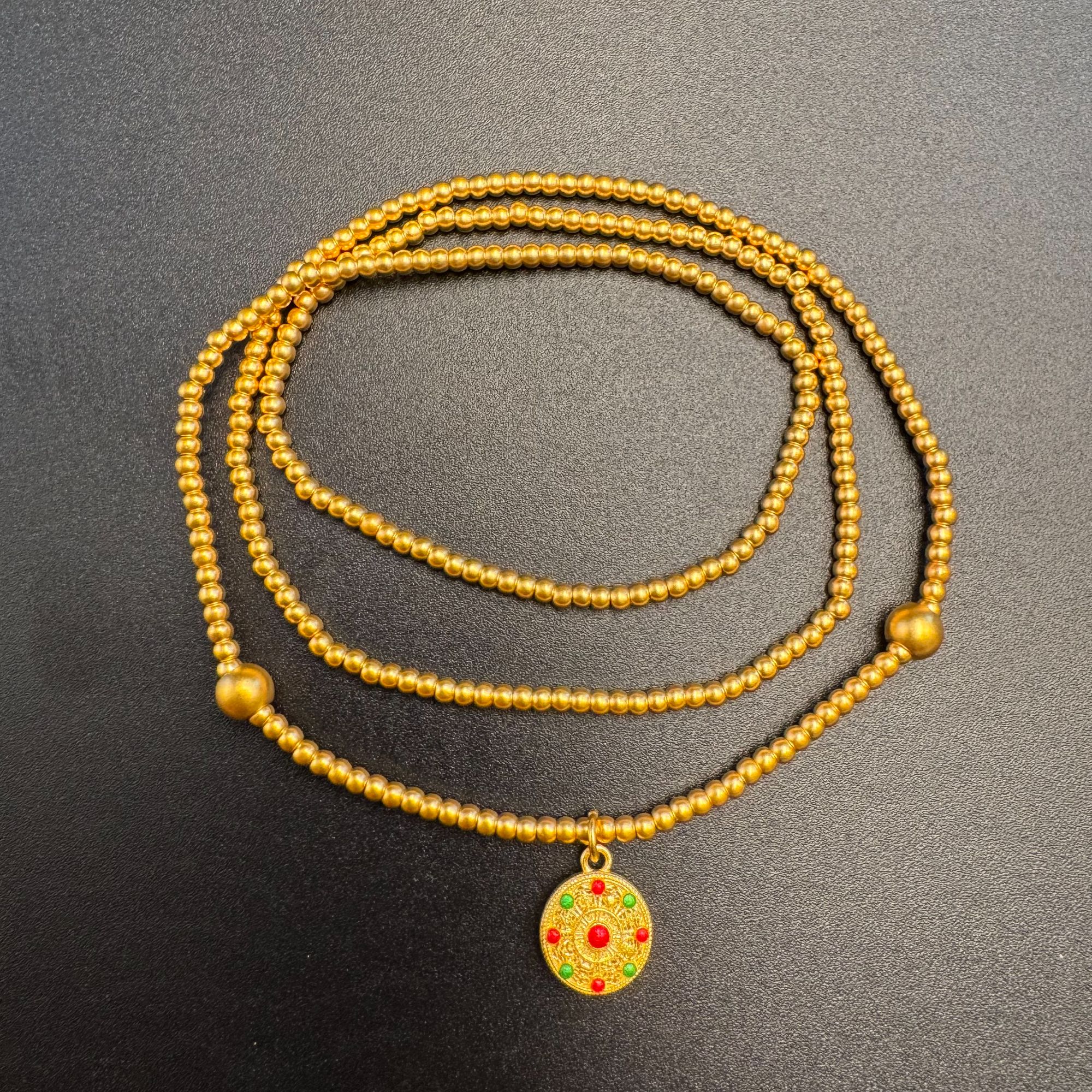 足金999古法金珠三圈两用八宝罗盘手串