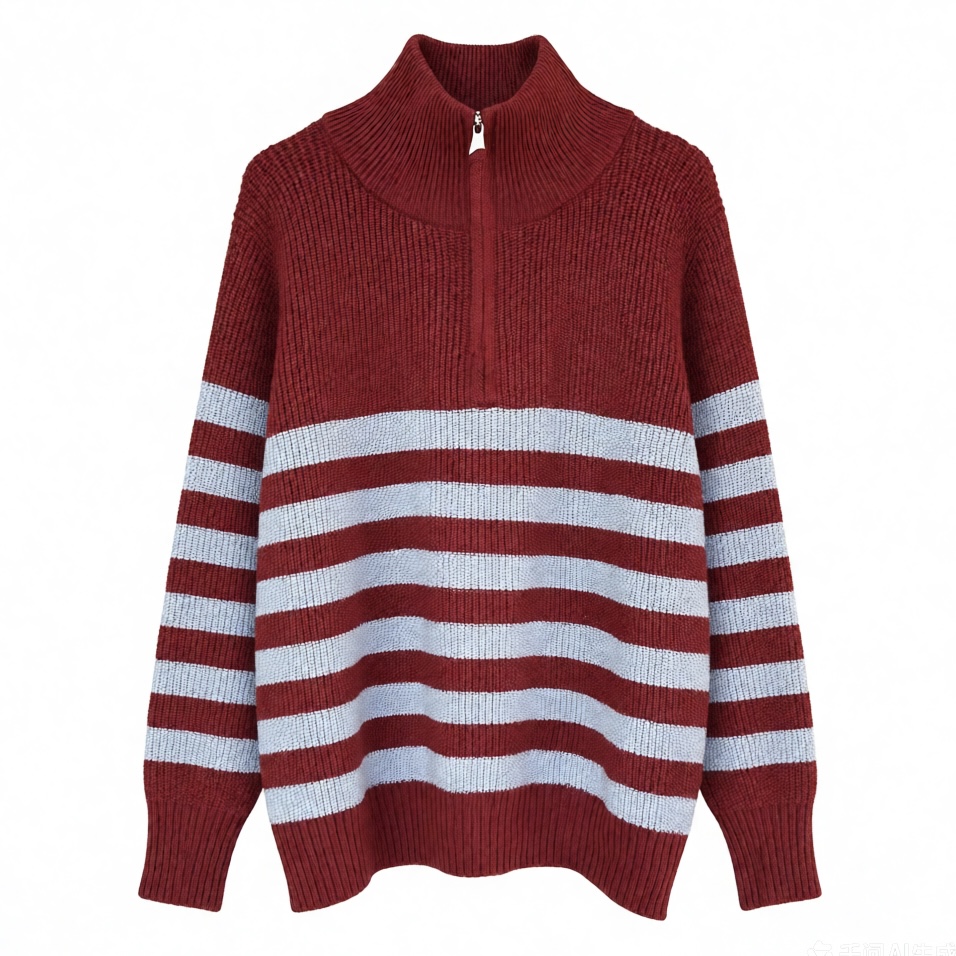 高档拼色条纹拉链毛衣针织衫女秋冬季新款宽松洋气年轻妈妈d356