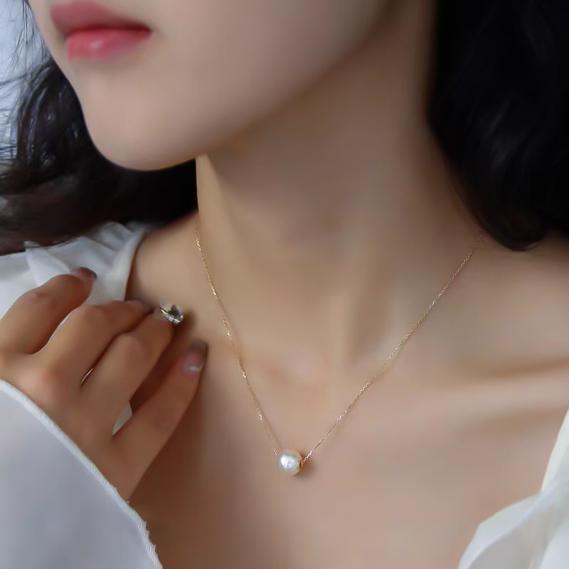 【路路通】18k金珍珠项链7-11mm天然淡水珍珠锁骨颈链