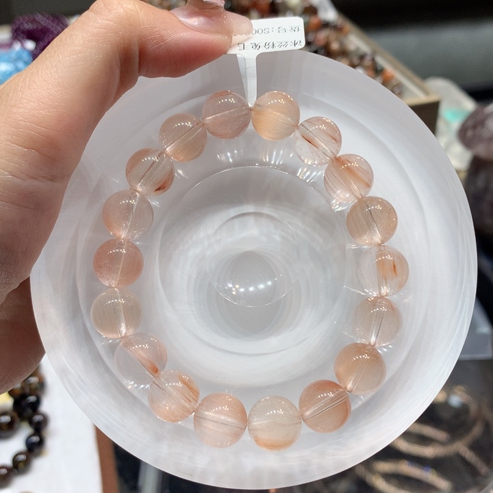 水晶手串未镶嵌冰丝粉兔毛10.9mm