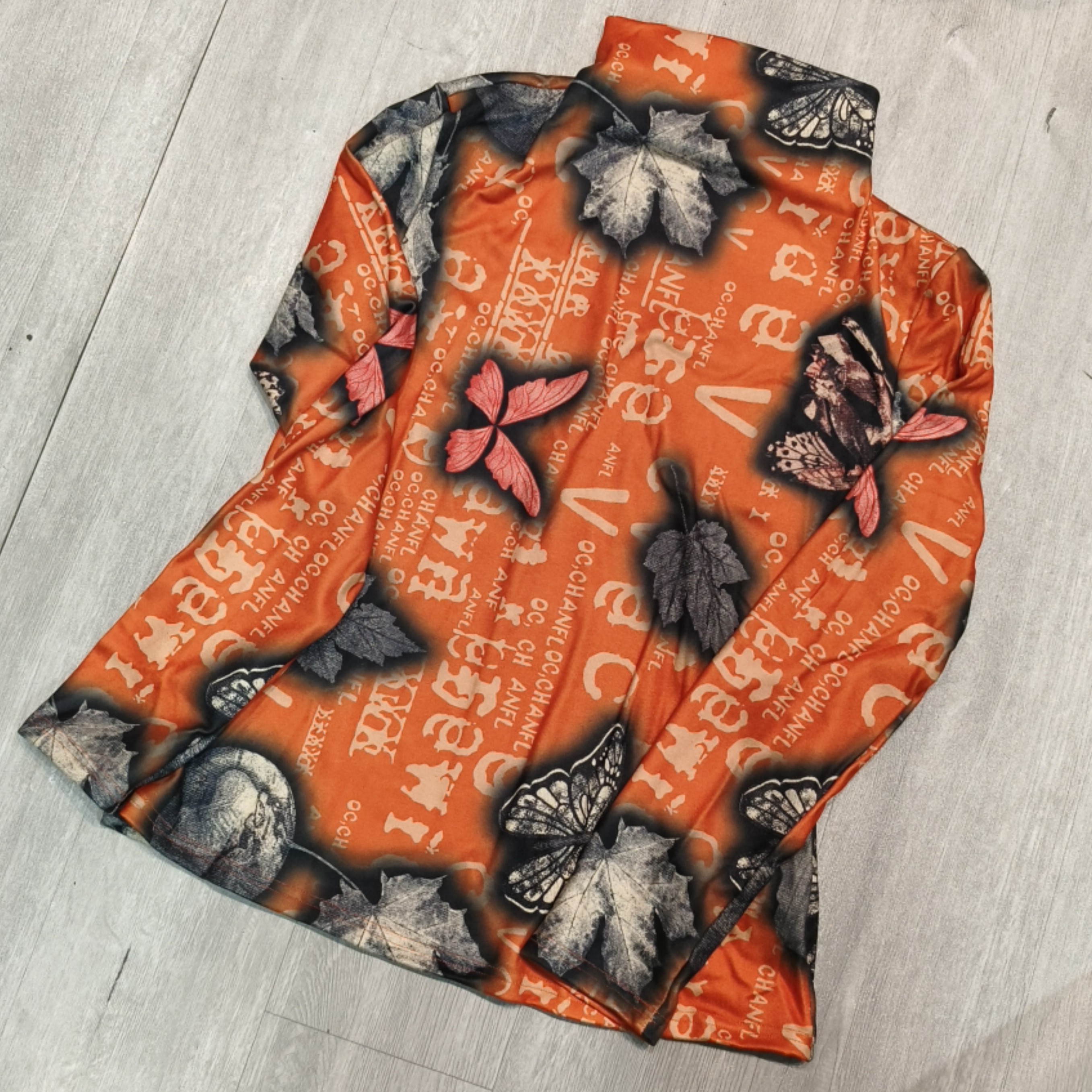 秋冬半高领蝴蝶枫叶印花时尚打底衫-果梓119