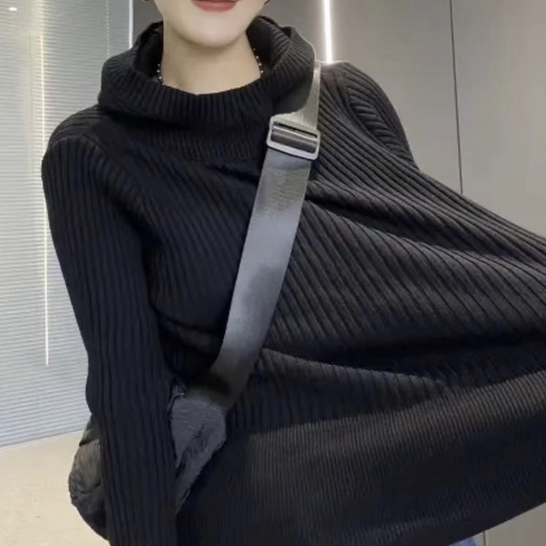 （红姐批发）休闲针织螺纹弹力帽毛衣