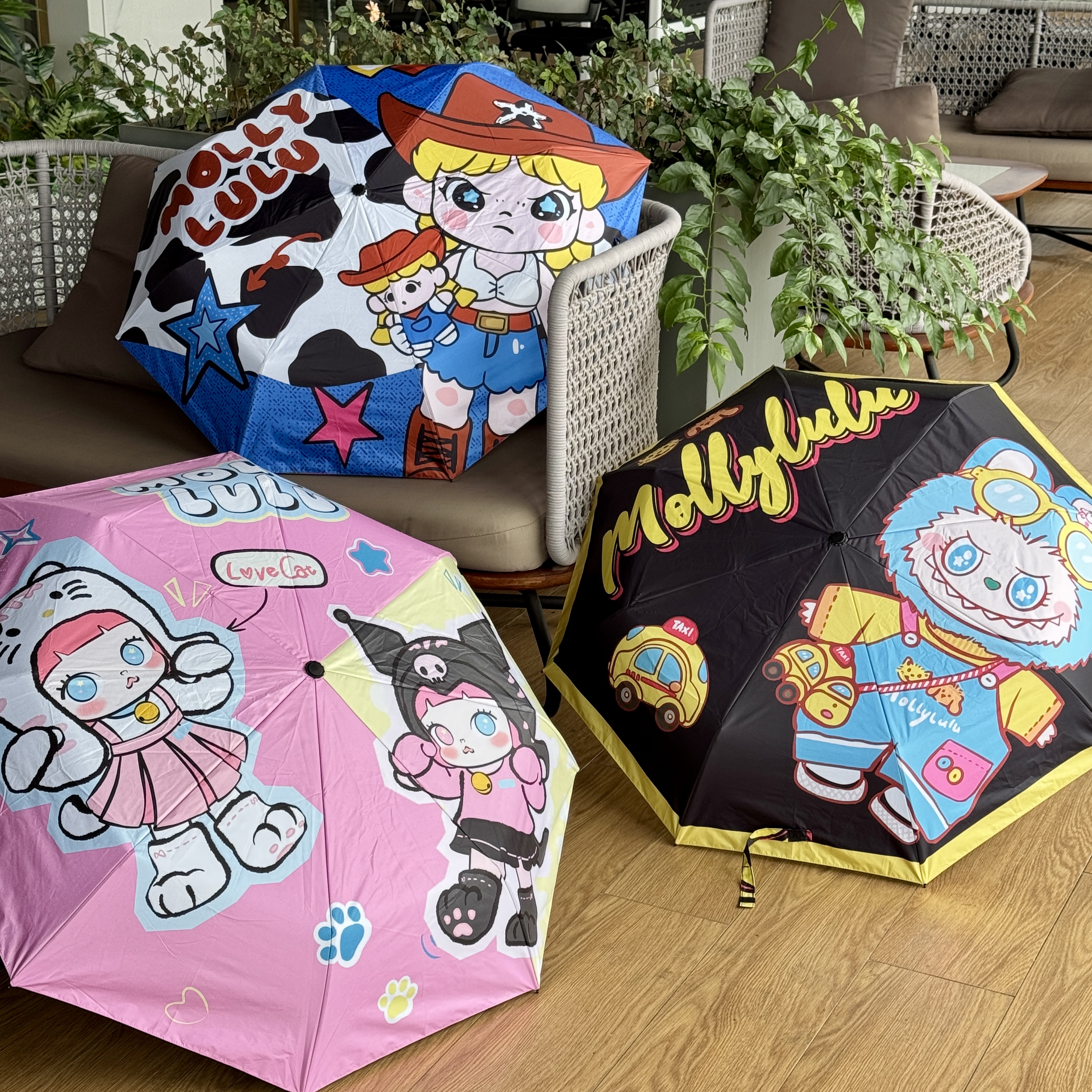 mollylulu卡通可爱双层双面晴雨两用折叠防晒防紫外线户外遮阳伞