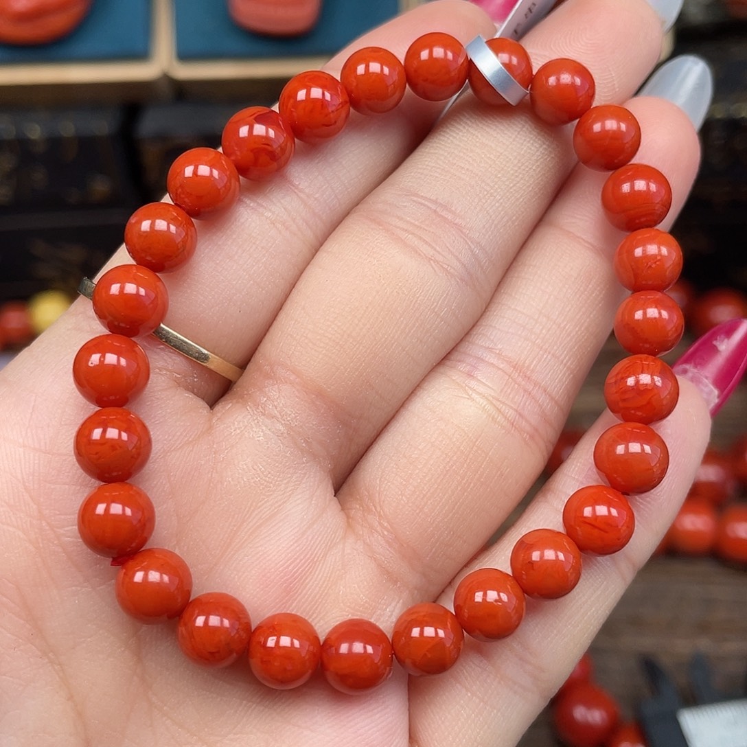 南红玛瑙未镶嵌手串瓦西柿子锦卡7mm+小单圈