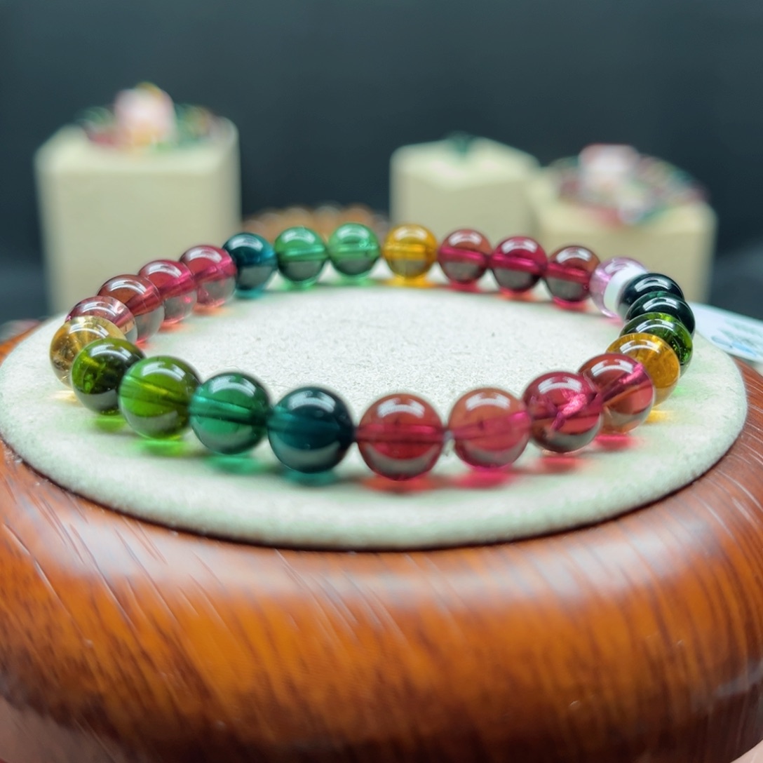 碧玺手链未镶嵌老矿彩虹