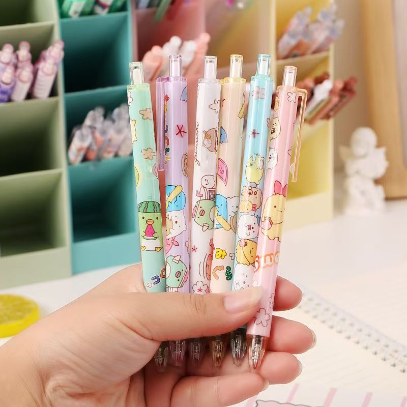 可爱速干不断墨顺滑办公学生考试教师中性笔按动黑色签字笔圆珠笔