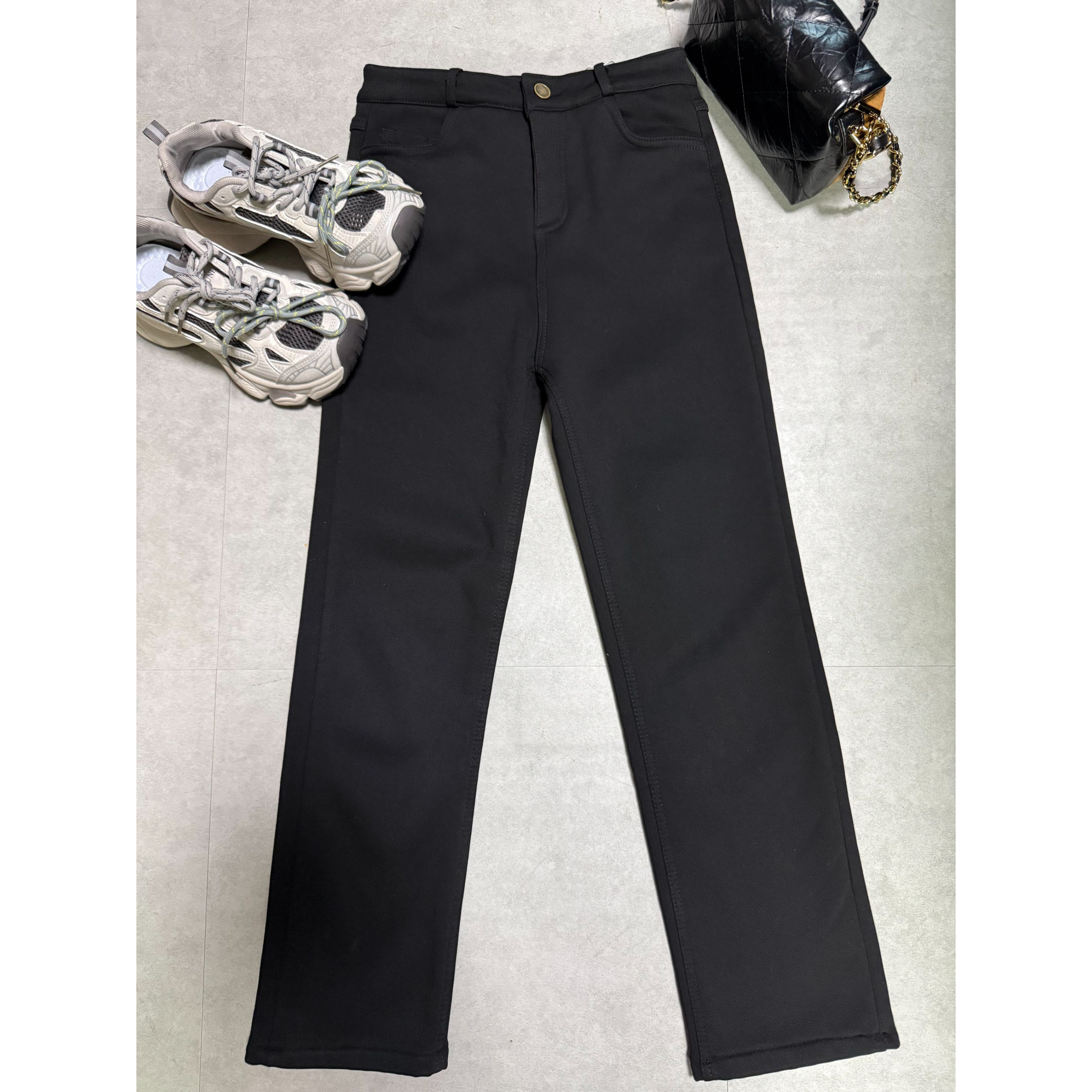 W5303王仙女「加绒加厚黑色烟管裤」 百搭弹力裤新款黑色显瘦休闲裤