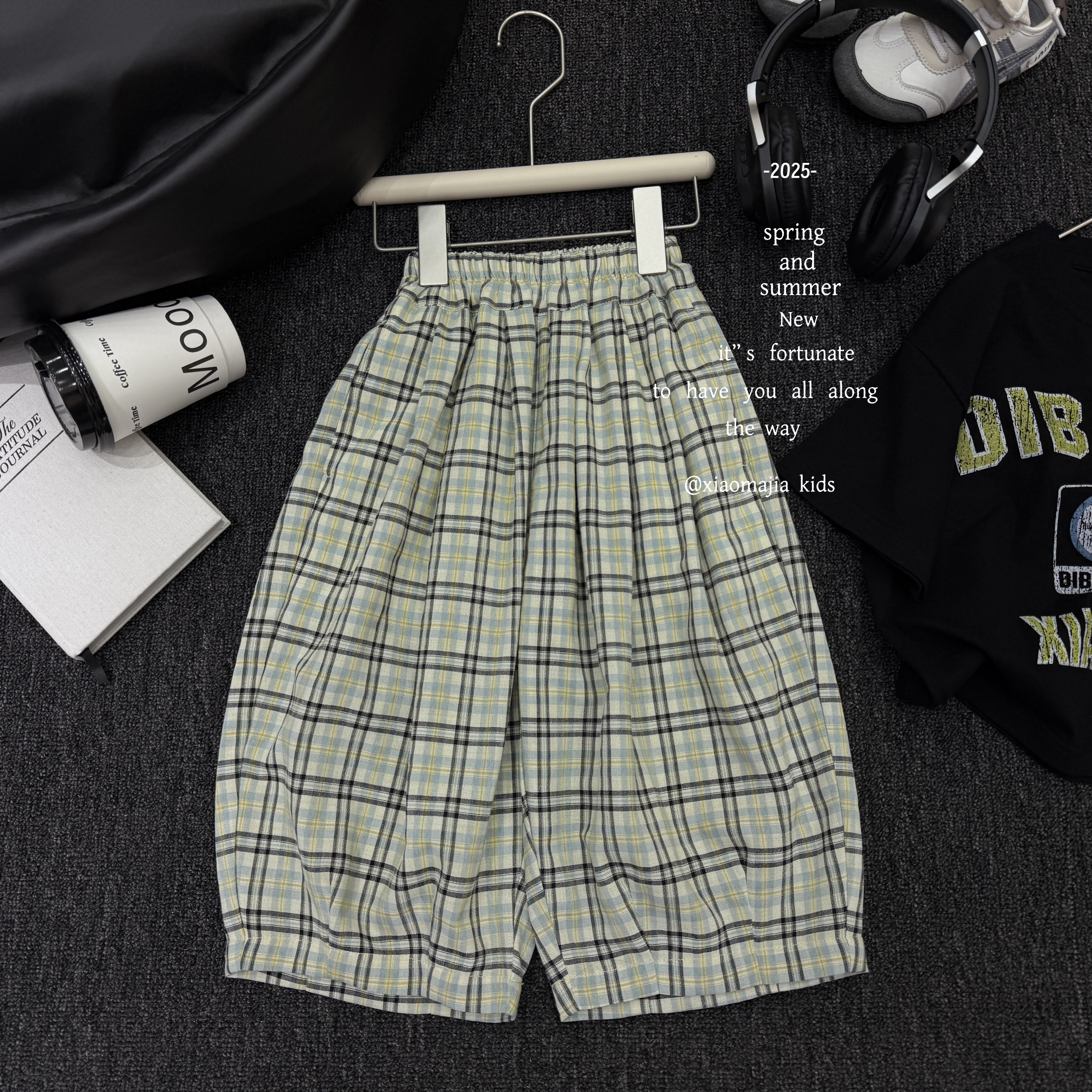 现货-儿童夏季薄款时尚格子裤D-5567欧若风穿搭薄款休闲裤男女童