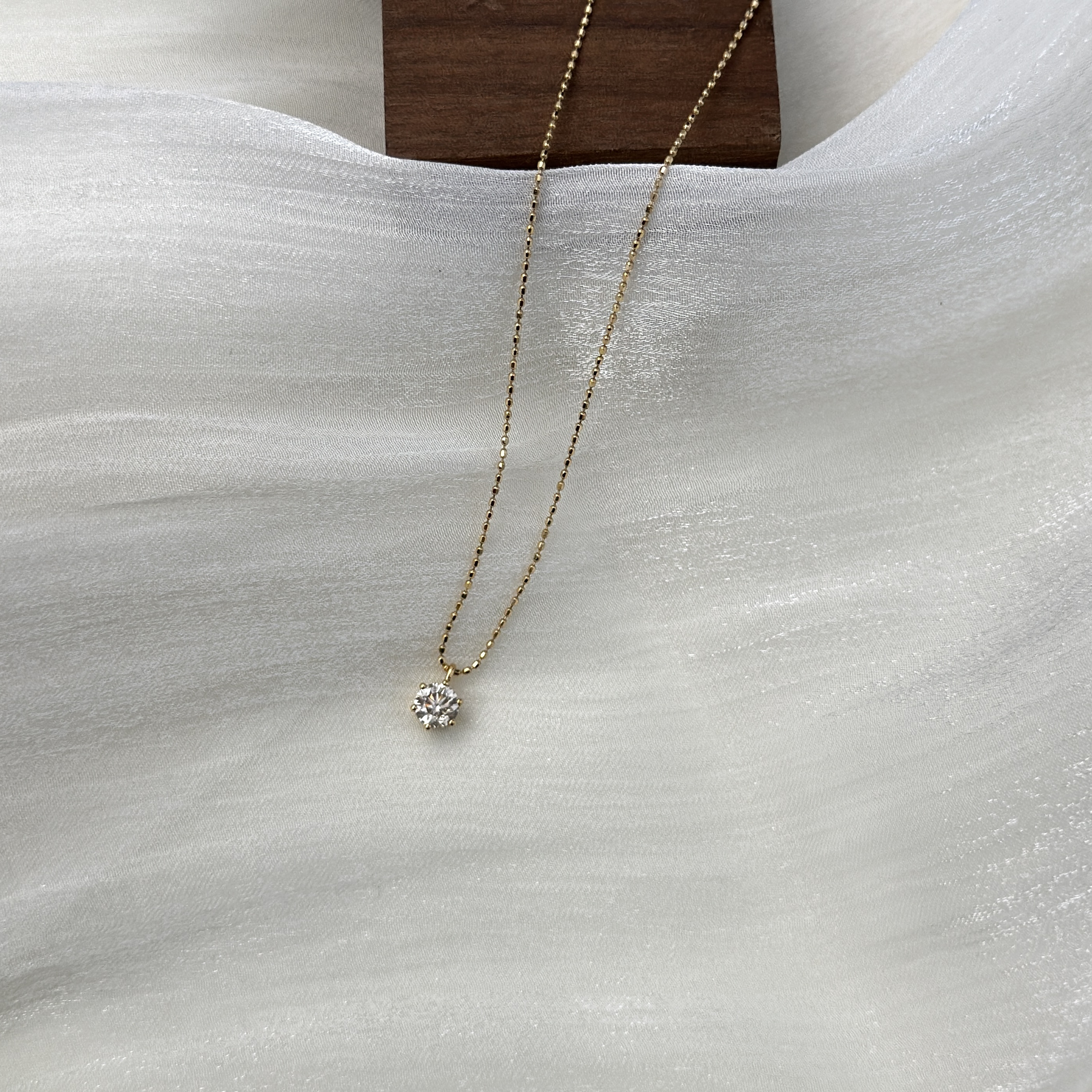 18K金镶40分天然钻石六爪独钻套链XC