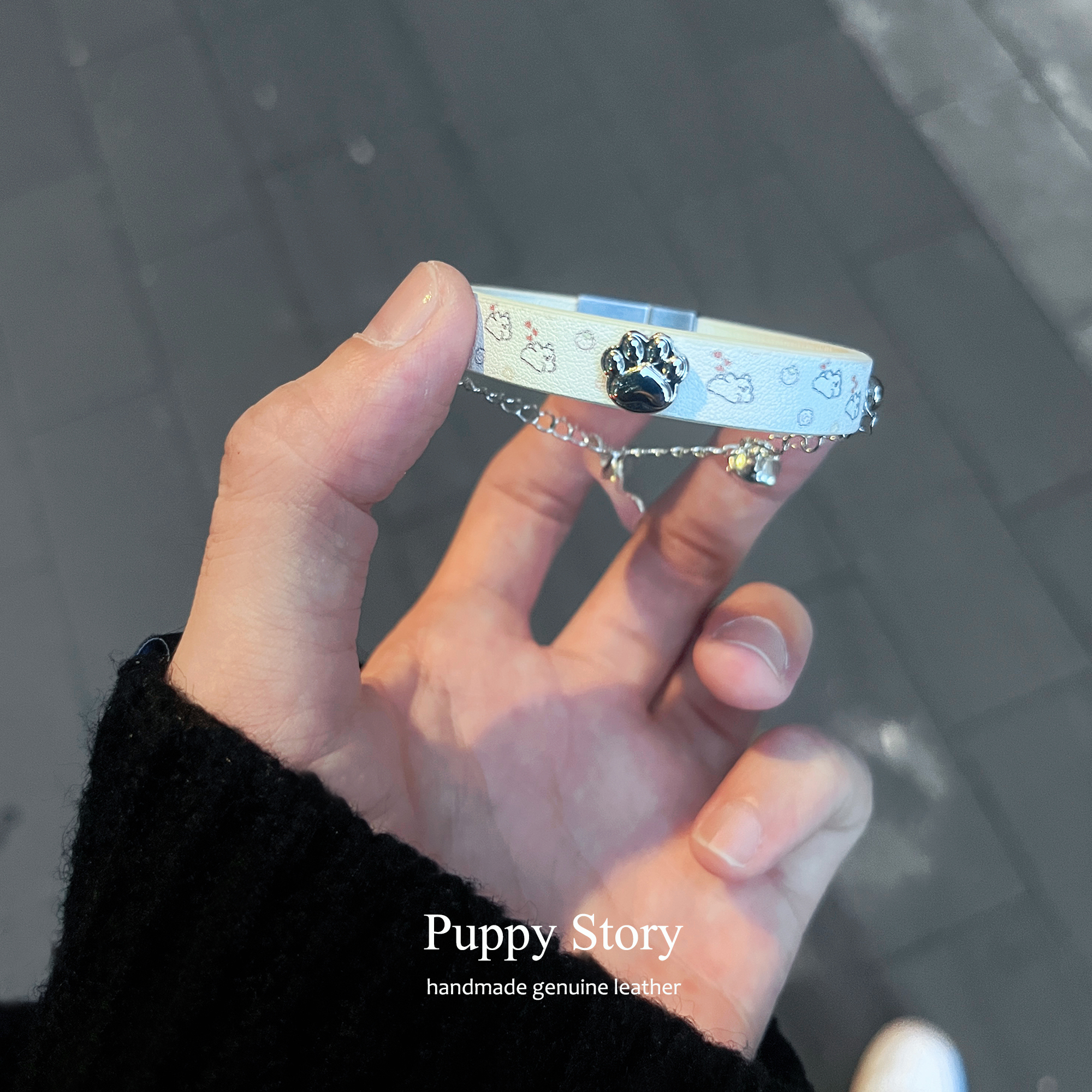 不锈钢皮质手链 Puppy真皮手环小狗choker小众可爱情侣手链饰品