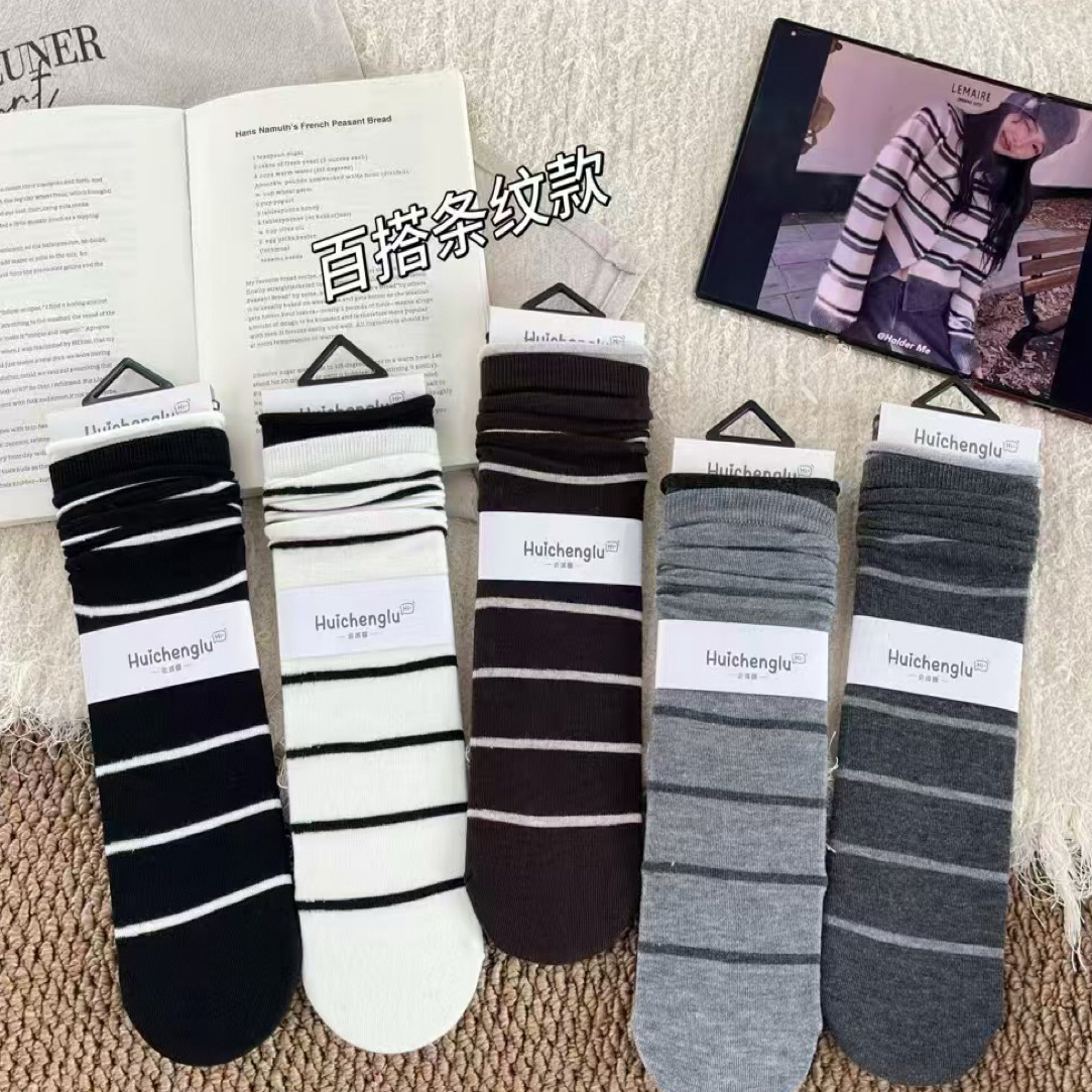 秋日韩系复古女孩必备中筒堆堆袜甜美花边设计女款