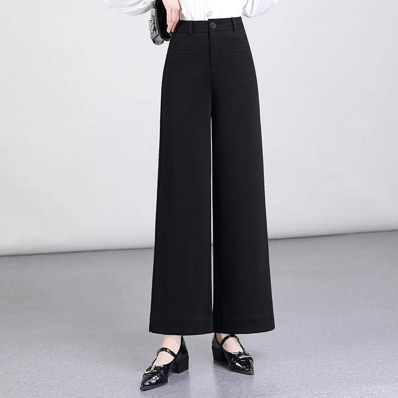 莱赛尔九分阔腿裤女春秋2025年新款裤子黑色垂感直筒裤宽松休闲裤