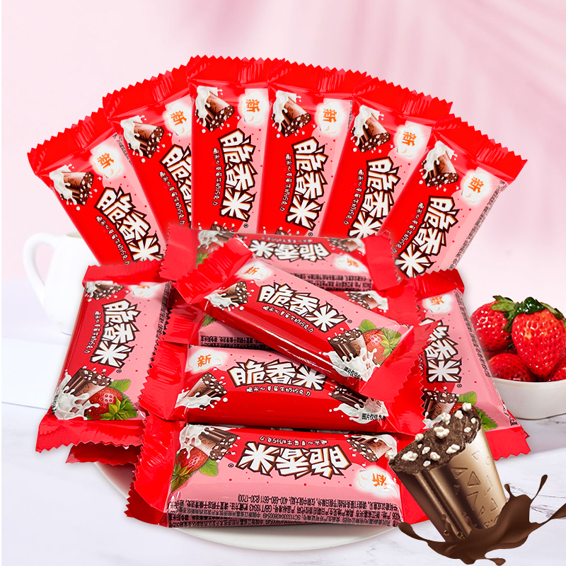 【临期】【12月到期】脆香米草莓味巧克力12g*24条散装牛奶夹心巧克力