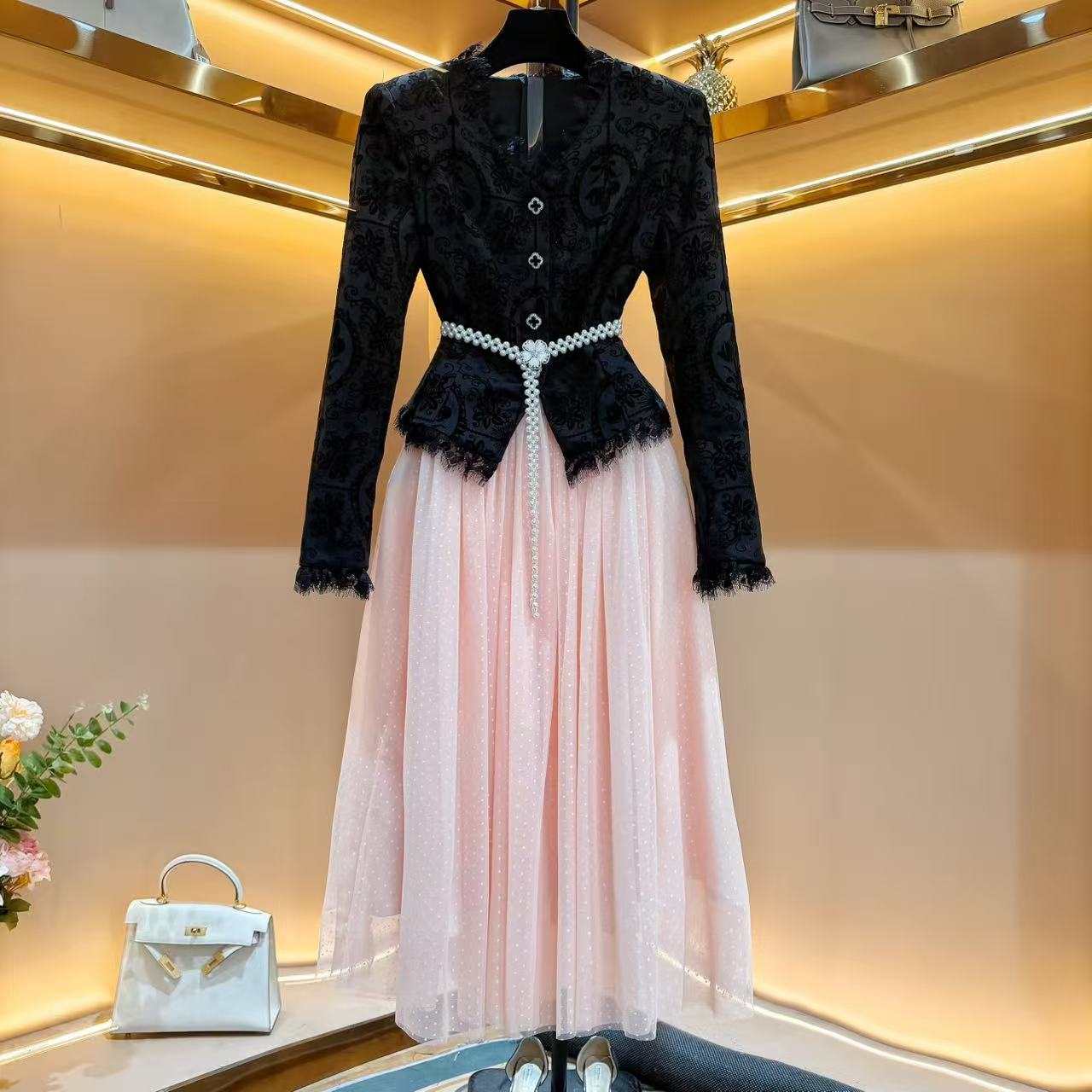 【黛色含秋】轻奢设计师款优雅气质修身时尚收腰连衣裙-88565