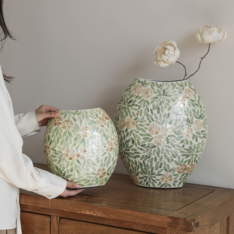 高级感法式贝壳花瓶郁金香百合花仿真花插花器客餐厅桌面装饰摆件