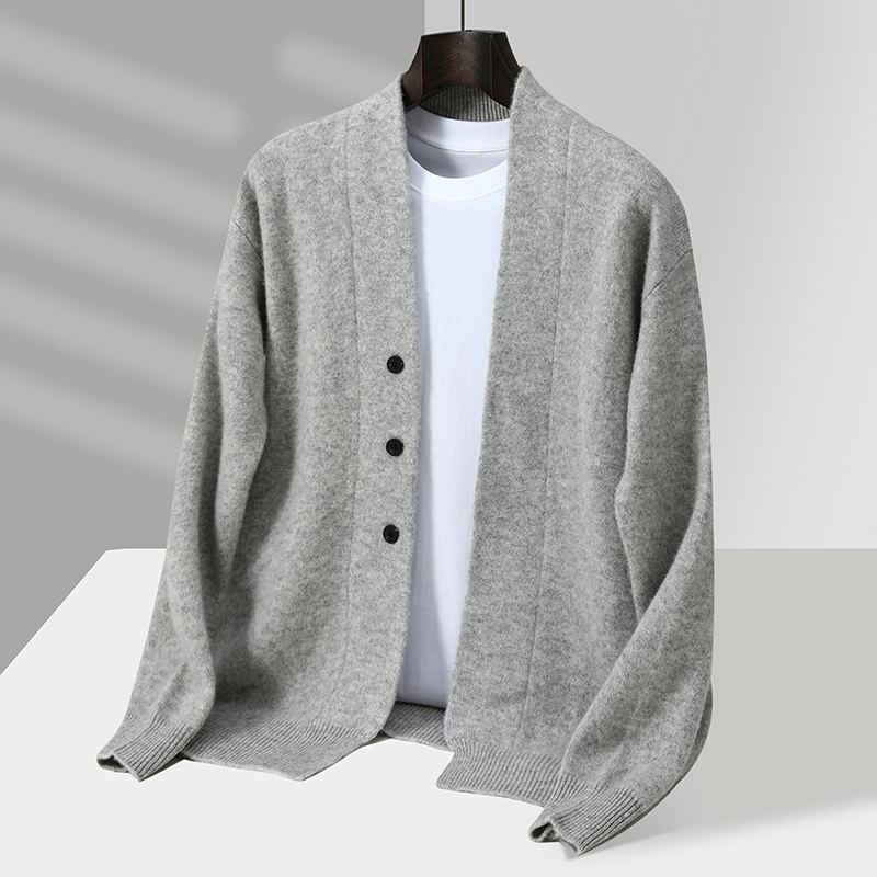 简约迷人腔调！秋冬新款四平加厚男士V领羊绒开衫 时尚针织外套潮