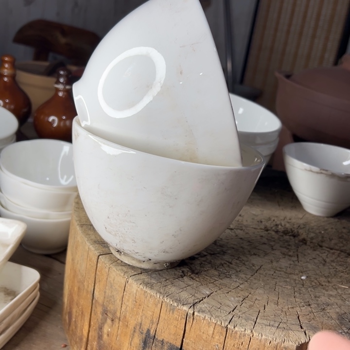 库存尾货骨瓷大汤碗一对口径15