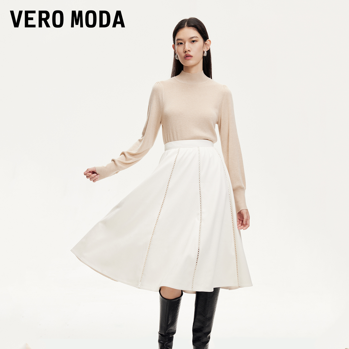 Vero Moda半身裙女编织绒面质感不规则A摆高级感流光风324316051
