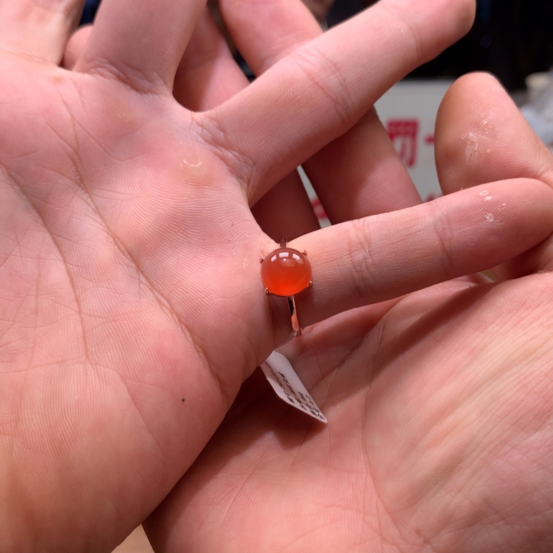南红玛瑙戒指银S925镶嵌河湾冰红戒指