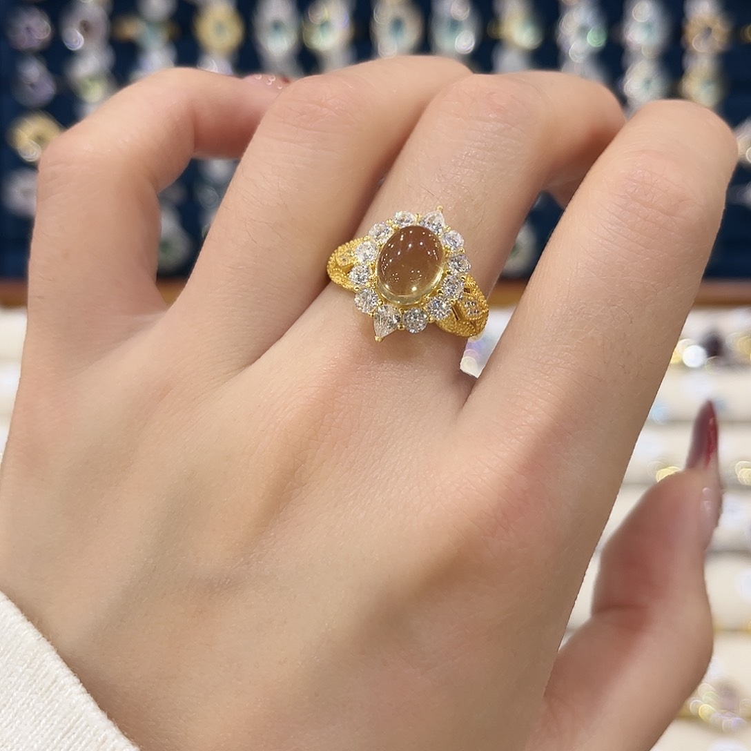 黄晶女款银S925镶嵌戒指