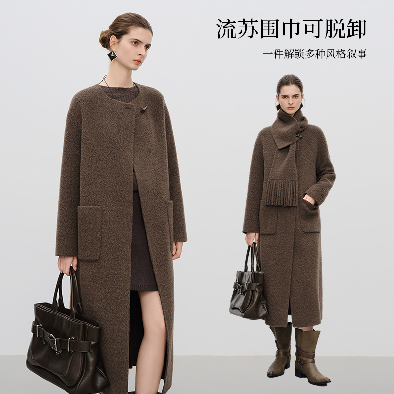 ECHO轻奢系列高级气质可脱卸围巾款长款呢25FE14047