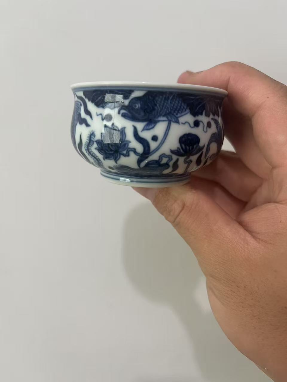 鱼藻纹小炉式杯  手绘满工 青花主人杯茶杯陶瓷