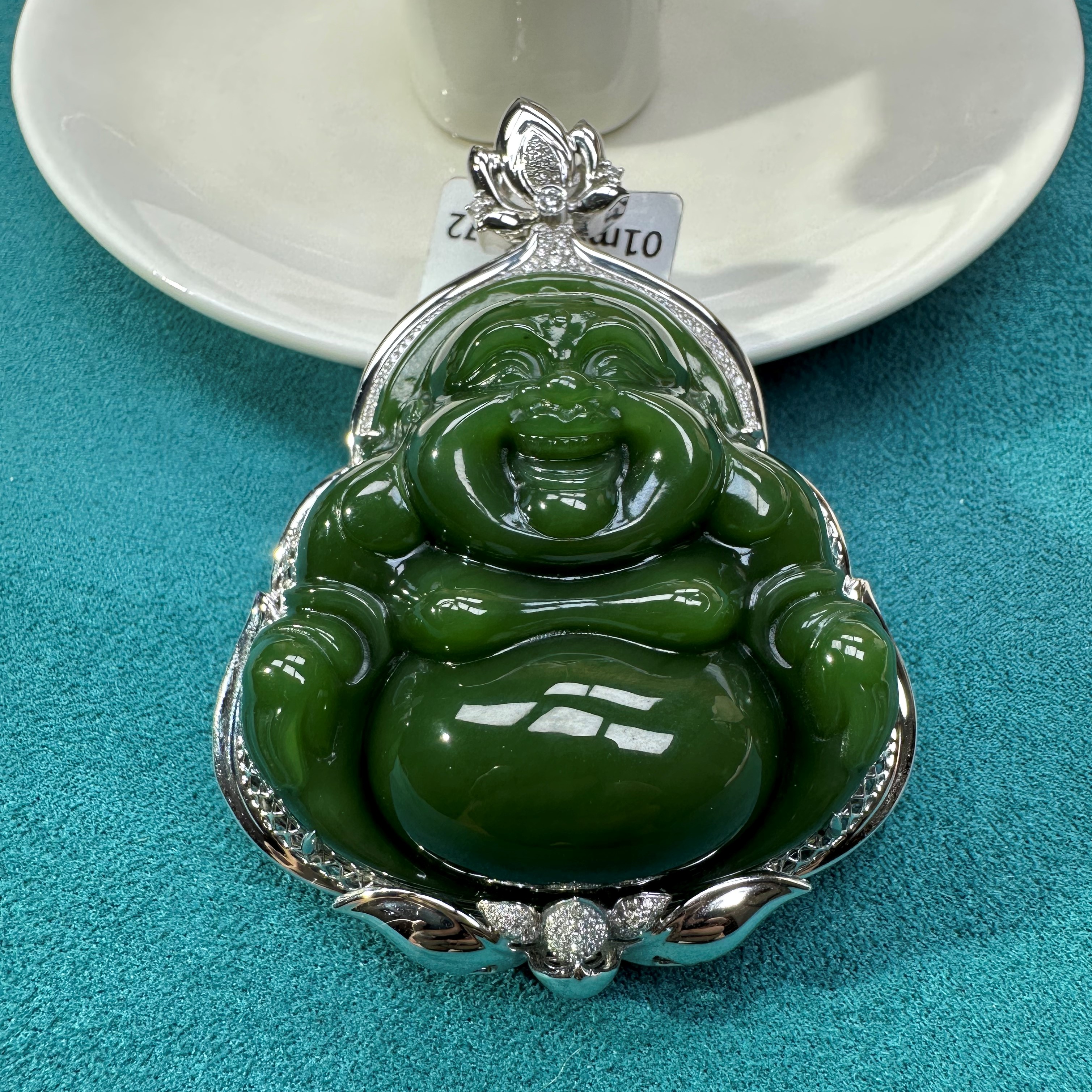 俄料碧玉老坑菠菜绿藏品级佛公（50*50**19mm）18K金重金豪镶吊坠