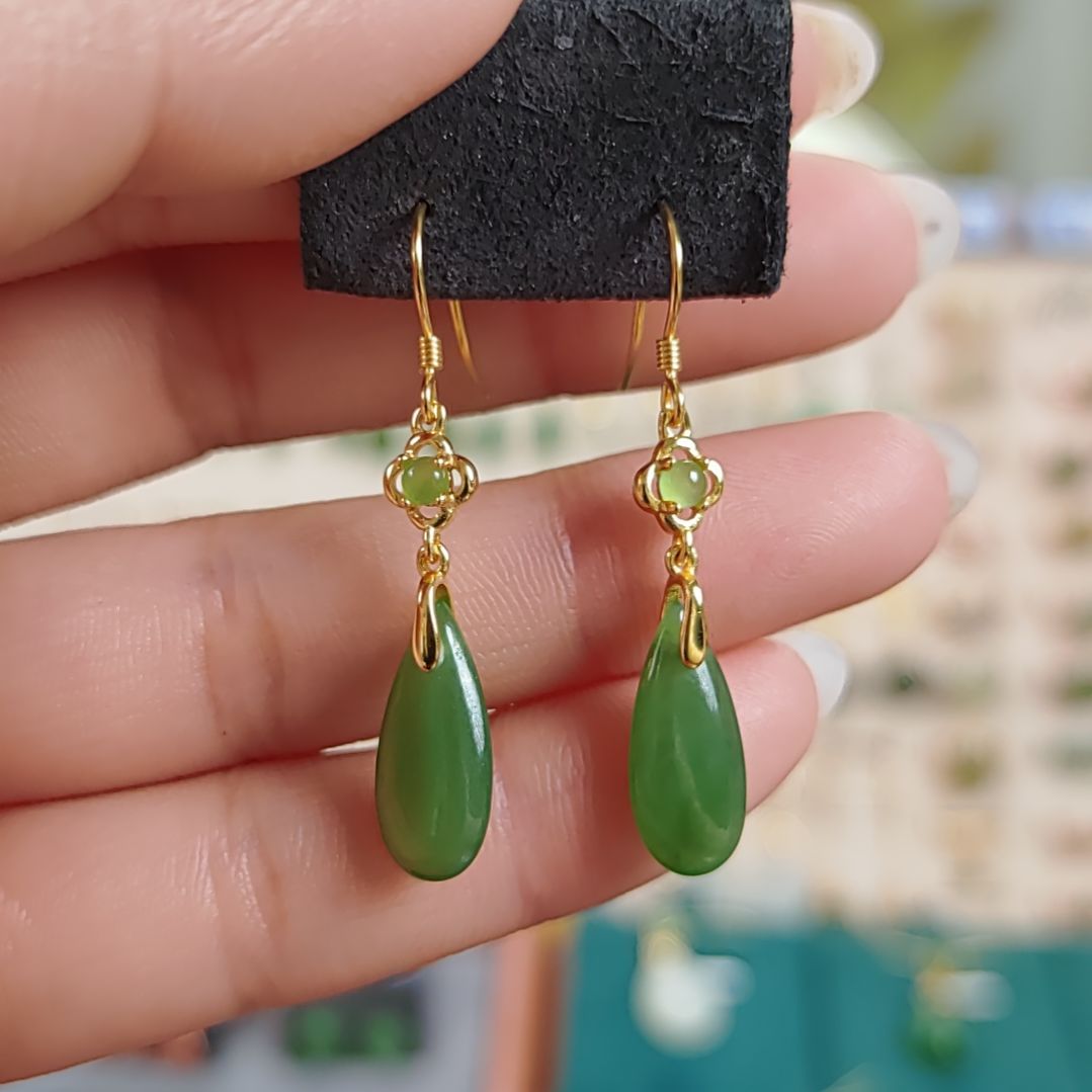 银S925镶嵌和田玉耳饰