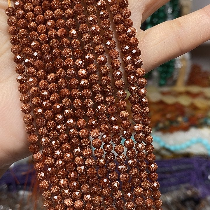 玛瑙/玉髓未镶嵌珠宝半成品金沙切面卡4mm（2条）