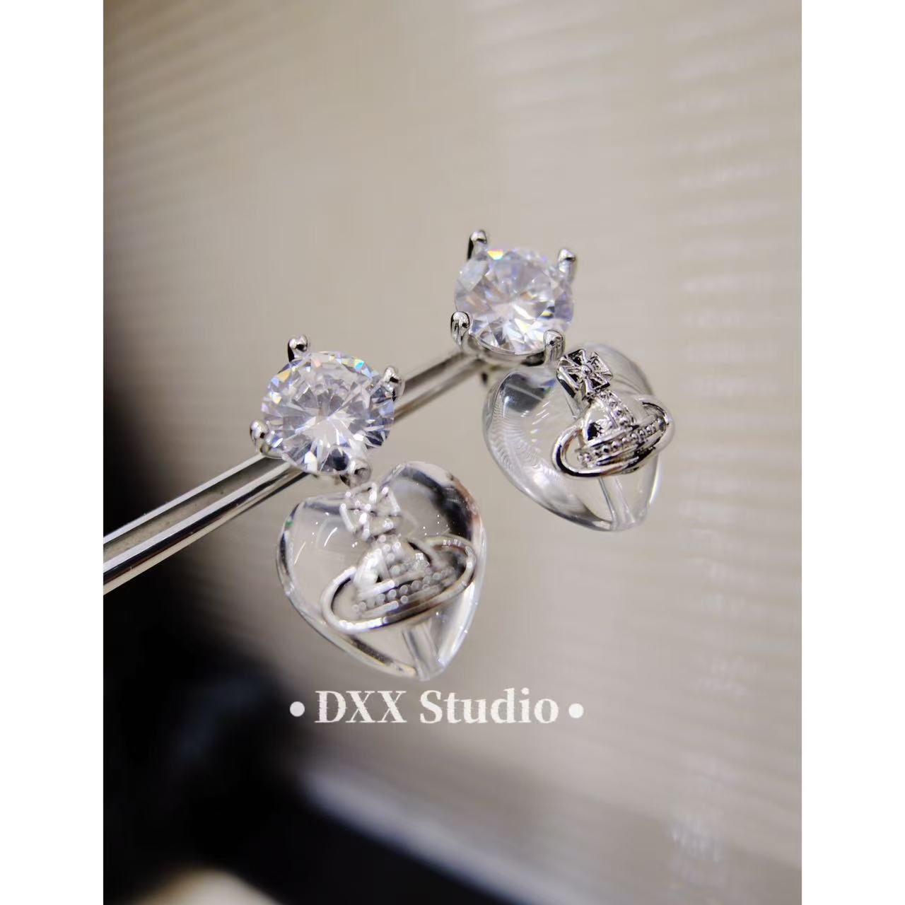 铜合金锆石耳饰 小众设计桃心款耳饰46583