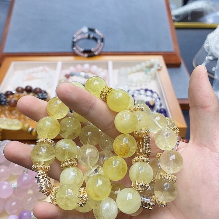 水晶手链银S925镶嵌柠檬黄