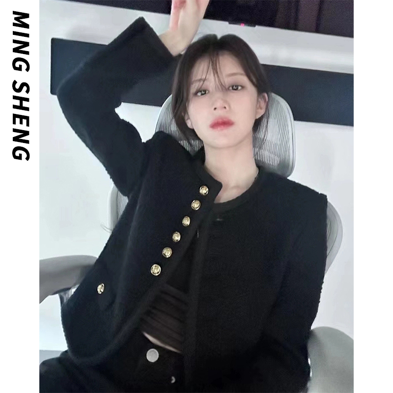 高允真同款法式黑金小香风外套女短款高级感气质名媛上衣2025新款