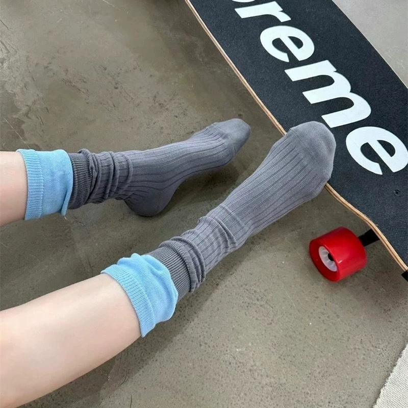 设计感堆堆袜子女双色拼接假两件小众ins走秀款袜E121203