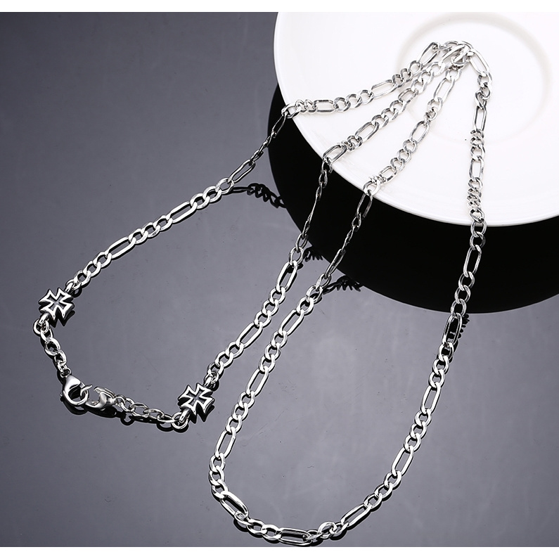 链子925银 太角链双扣头十字花四叶草眼镜链 潮项链