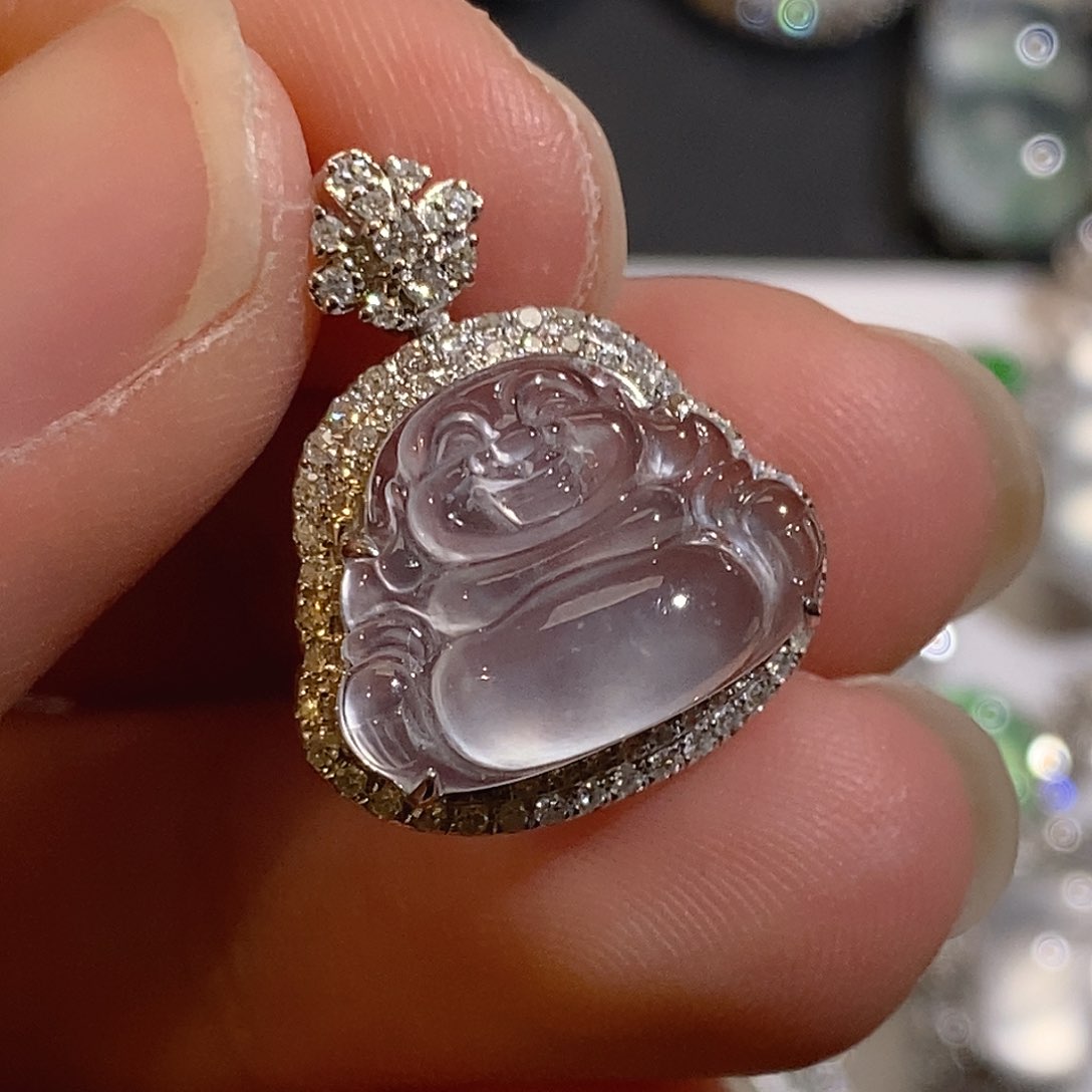 翡翠颈饰18K金镶嵌天然缅甸A货翡翠