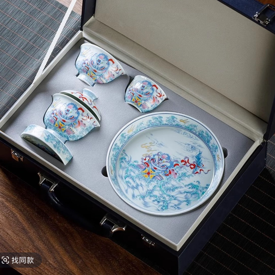 景德镇斗彩醒狮踏浪功夫茶具家用泡茶器高档轻奢送礼佳品