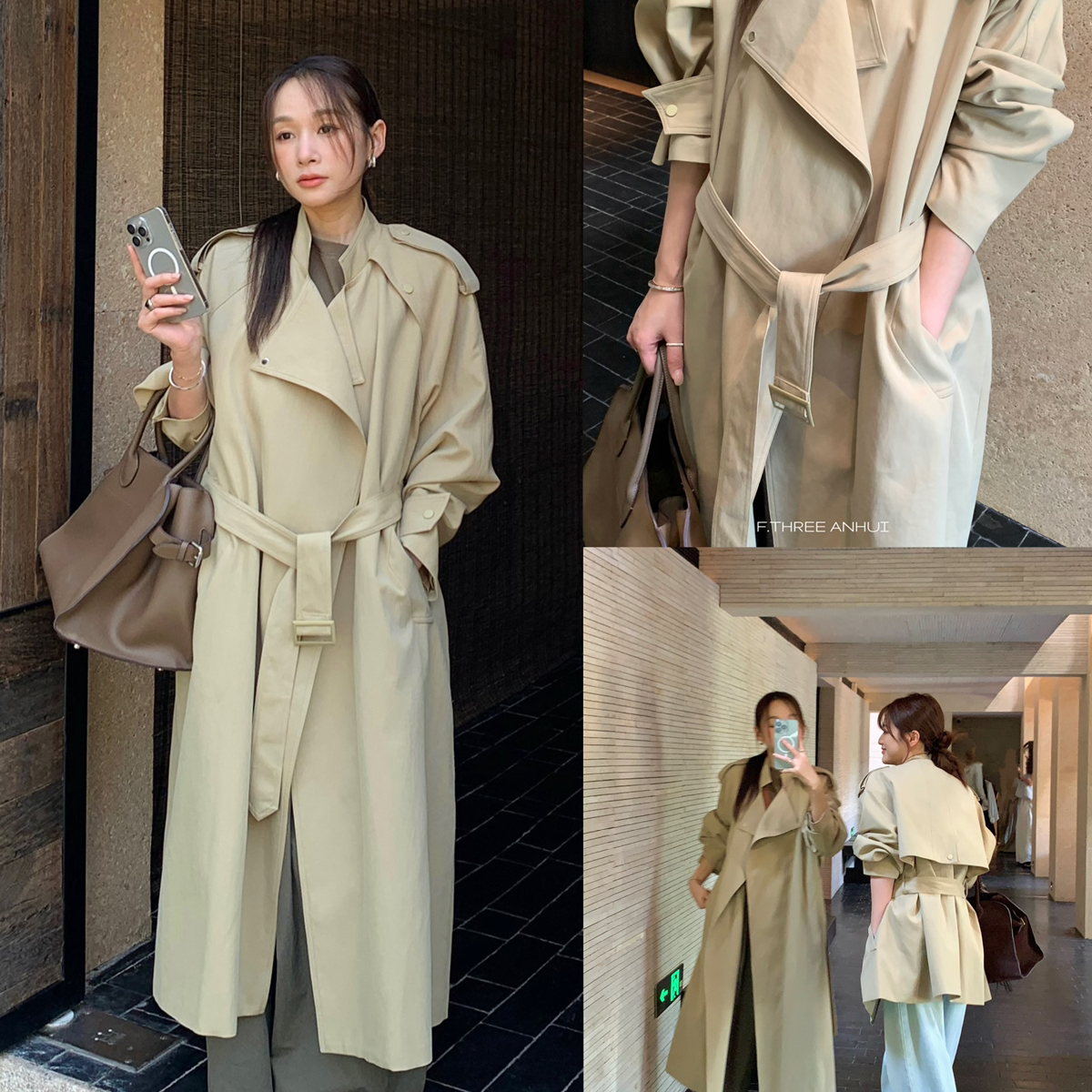 F.THREE三姐妹新气质高级风极简通勤百搭外套风衣(配腰带)99086